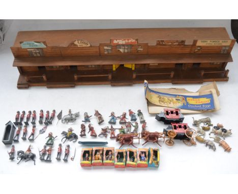 Collection of vintage lead soldier, cowboys and Indians and animal figures from Britain's, Timpo etc, a plastic and metal Wel