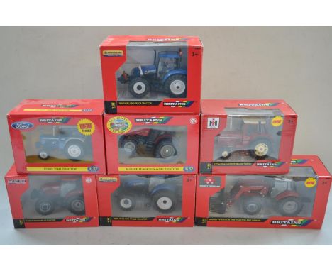 Seven boxed Britain's tractor models to include 42416 Ford 7600, 42895 New Holland T6.175, 42887 New Holland T7.220, 42343 Ca
