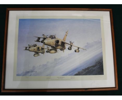 "Coup De Grace" print by Michael Rondot depicting Iraqi Navy Polmocny class landing ship falling prey to RAF Jaguars on day 1
