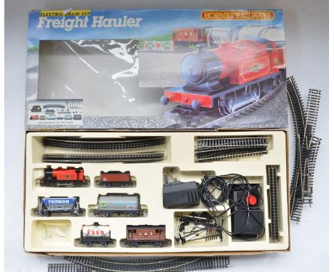 Boxed Hornby OO gauge Freight Hauler electric train set R851 with 0-4-0 Queen Mary tank engine, 5 goods wagons, controller, d