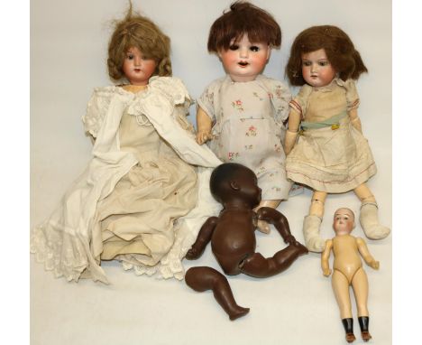 German bisque head dolls including a Heubach Koppelsdorf doll marked 300/20, and an Armand Marseille doll marked 351/2K (5) 