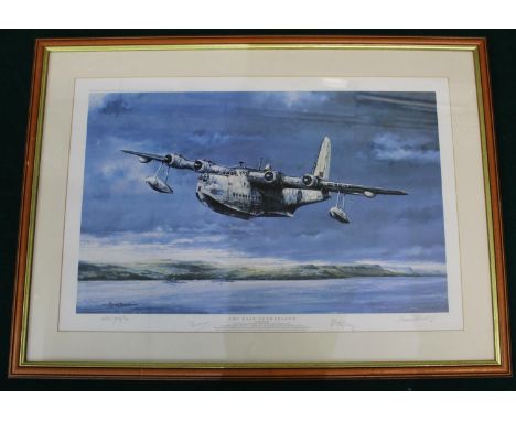 "The Last Sunderland" print by Michael Rondot depicting short Sunderland Mk V ML814 of No. 330 Norwegian Sqn 1945.  Signed by