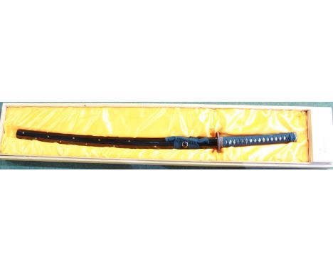 Ryumon Katana. Hand forged 1065 carbon blade, clay temper, high quality silk and cotton ito/sageo and ray skin, antiqued copp