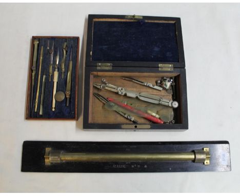 Military brass map rule by WH Harling of London 1916 and a set of compass' and scribes (2) 