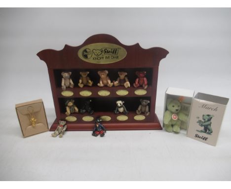 Steiff Pewter Miniature Collection display case complete with ten figurines including British Collectors Bear 1996, Schwarz B