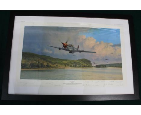 "Air Superiority" print by Robert Taylor depicting the P51 Mustang of the 357th Fighter Group sweeping through the Rhine.  Si