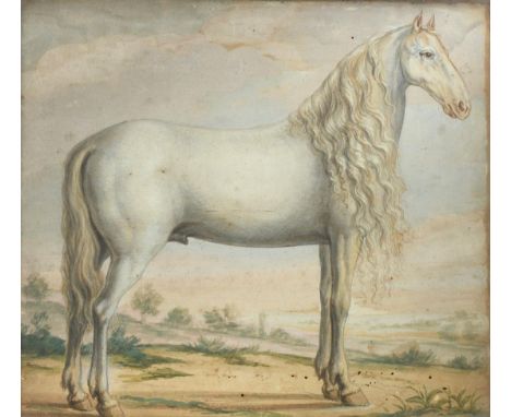 Circle of George Stubbs ARA (1724-1806) Portrait of a Barb Horse  Extensively inscribed verso and dated 1790, watercolour on 