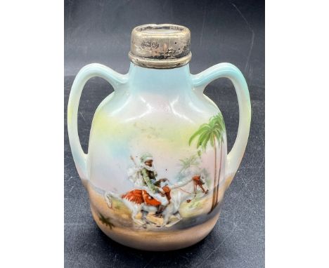 Royal Bayreuth twin handled urn jug with silver hallmarked rim made in Bavara H9.5cm 