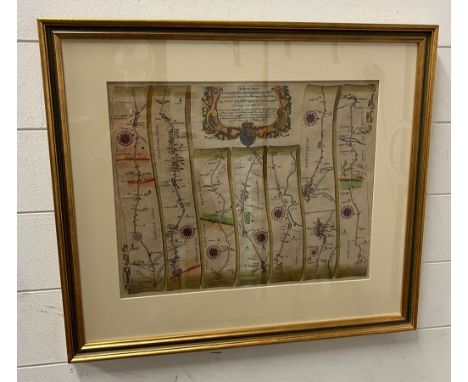A framed map, the road from London to Shrewsbury 52cm x 60cm 
