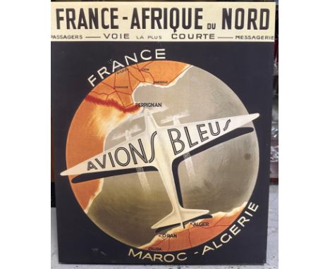 A box framed print of a French air line poster "Avions Bleus" 50cm x 60cm 