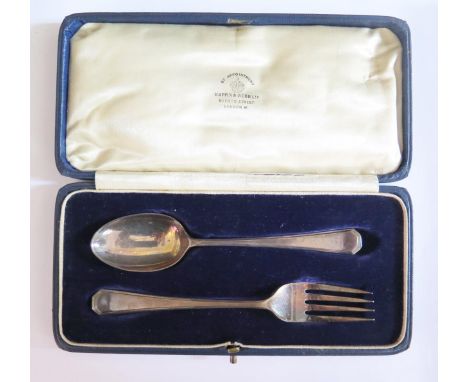 A George VI Cased Silver Christening Spoon and Fork, Sheffield 1947, R&amp;D, 58g 