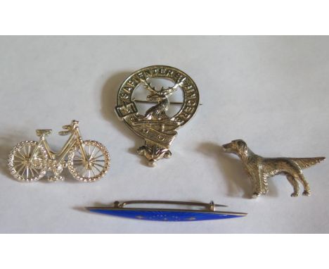 A Victorian Silver Bicycle Brooch (Birmingham 1896 Crisford &amp; Norris 40mm), sterling silver dog brooch, .830 silver and e