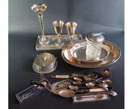 A Georgian Silver Salt, other silver and plated flatware, loaded silver specimen vase and plated ware 