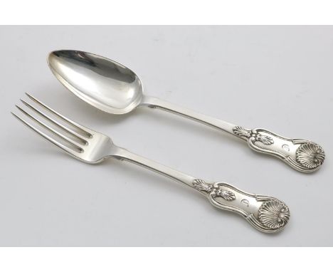 A GEORGE IV SCOTTISH TABLESPOON AND FORK in a "Bastard" Kings Pattern, initialled "C", by Robert Gray &amp; Sons, Glasgow 182