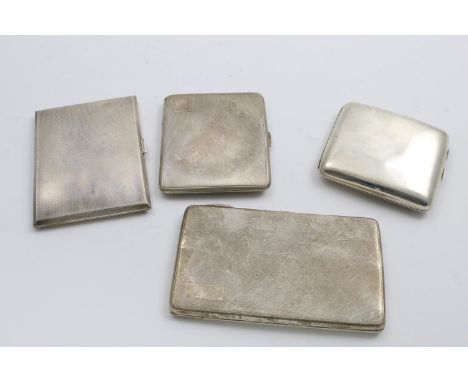 ONE PLAIN AND THREE ENGINE-TURNED CIGARETTE CASES with gilt interiors and no initials/dedications; the largest one 5.5" (14cm