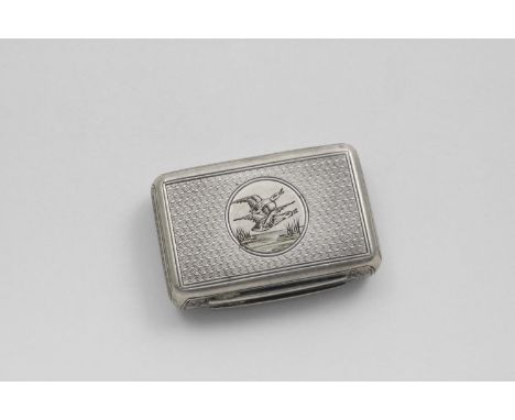 A VICTORIAN ENGINE-TURNED VINAIGRETTE of rectangular form, with rounded corners and a circular cartouche on the cover engrave