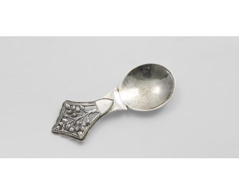 A GEORGE VI HAND-MADE "TREE OF LIFE" CADDY SPOON with a hammered bowl, by H.G Murphy, London 1937 (with Murphy's Falcon Studi