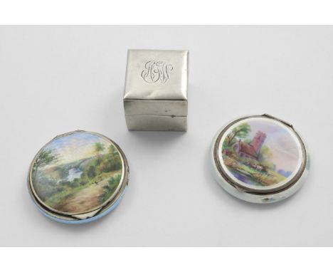 AN EARLY 19TH CENTURY CANADIAN RING BOX initialled, with trade label of "Ellis Bros. Ltd, Toronto" and two continental enamel