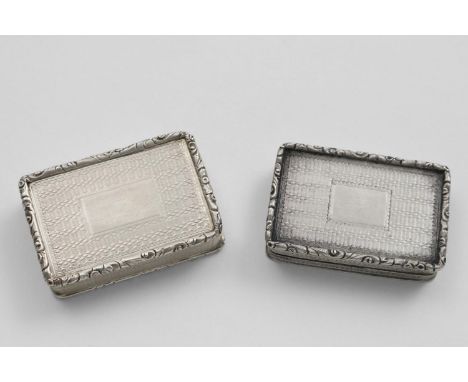 A VICTORIAN ENGINE-TURNED VINAIGRETTE rectangular with raised borders and a vacant cartouche, gilt interior, by Edward Smith,