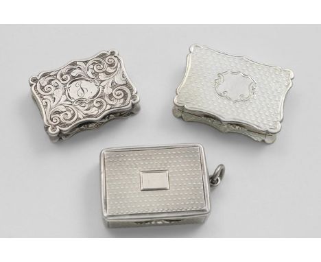 TWO VICTORIAN SHAPED RECTANGULAR VINAIGRETTES one with a vacant cartouche and one initialled, both by Nathaniel Mills, Birmin