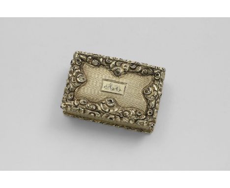 A WILLIAM IV SILVERGILT RECTANGULAR VINAIGRETTE with engine-turning and raised floral borders, the cartouche initialled "AA",