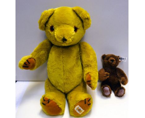 A 2 Piece Collection featuring a 1)Brown Bear by Steiff, a soft sculpture Bear made in Western Germany. Vintage, 50% wool, 50
