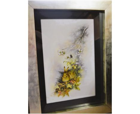 English Fine Bone China Original Painting on Porcelain entitled "The Rabbit." Original Painting, hand created, hand painted, 