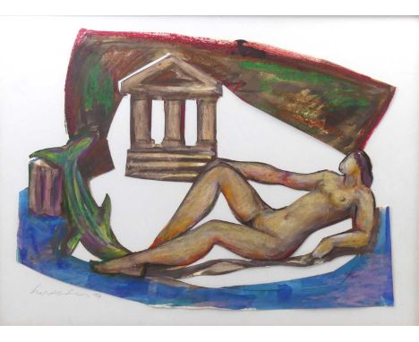 Ivor Abrahams RA (1935-2015) - Siren Reclining, mixed media on cut paper, signed with initials and dated '94 lower left, moun