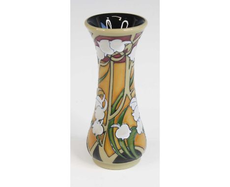 A small contemporary Moorcroft Lily of the Valley pattern pottery vase, designed by Emma Bossons, of waisted form, impressed 