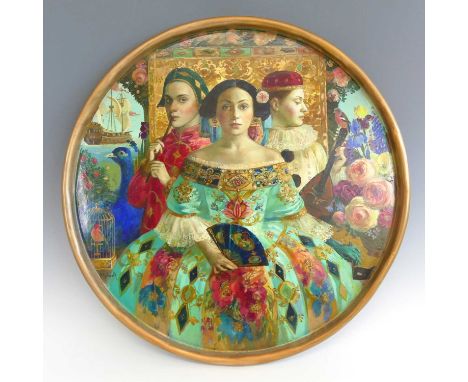Olga Suvorova (Russian, b.1966) - Music (2023), oil on circular aluminium disc with raised edge, signed lower left, hand-writ