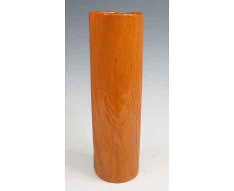 Toni Zuccheri (Italian, b.1937) for Venini - a 'Tronchi' series glass vase, circa 1965, orange colourway with swirling traili