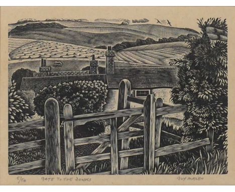 Guy Malet (1900-1973) - Gate To The Downs, wood engraving, signed and numbered 5/50 in pencil to the margin, visible sheet 14