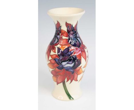 A contemporary Moorcroft Red Ruby pattern pottery vase, designed by Emma Bossons, of mid-bulbous form, impressed marks and ti