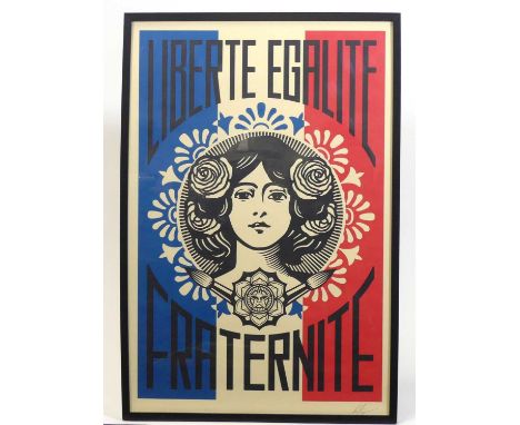 Shepard Fairey (b.1970) - Liberté Égalité Fraternité (2022) , lithograph in colours, signed and dated '22 in pencil to the ma