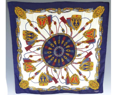 Hermès of Paris - a vintage silk scarf, with ropetwist and shield design, signed in text to the lower right, 86 x 86cmBurn ma
