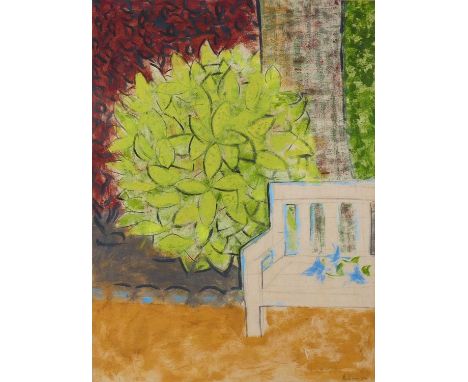 Hugh Mackinnon (b.1925) - Garden Bench, mixed media on paper, signed lower right, 54 x 40cm