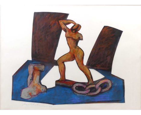 Ivor Abrahams RA (1935-2015) - Siren Standing, mixed media on cut paper, signed with intials and dated '94 lower left, mounte