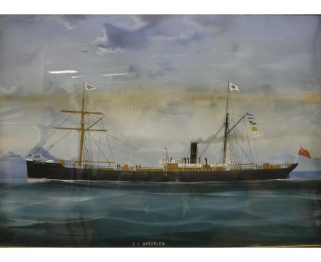 19TH CENTURY EUROPEAN SCHOOL - two watercolours and gouache studies of the SS Menzaleh, one showing the ship in choppy seas, 