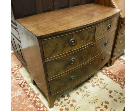 A 19th Century mahogany bow front chest, the plain top above two short and two long drawers raised on bracket feet CONDITION 
