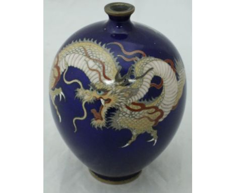 A circa 1900 cloisonne vase with three-toed dragon decoration on a blue ground CONDITION REPORTS Light scratches to the body 