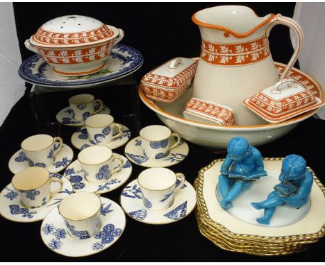 A collection of eight Worcester Aesthetic coffee cans and saucers, a pair of Royal Doulton game bird decorated plates, a Mint