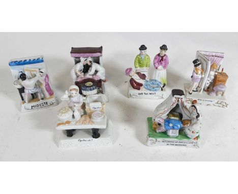 A late 19th century continental porcelain fairing entitled Oysters Inn modelled as a girl before a bench with various wares o