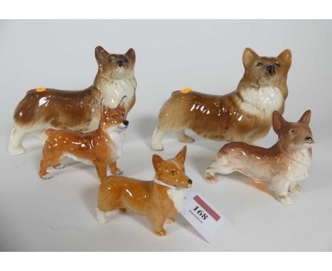 A Royal Doulton Welsh Corgi HN no . 2559 together with four other Corgi ceramic dogs. (5)