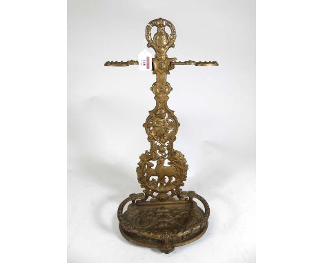 A Victorian gilt painted cast iron stick stand in the manner of William Tonks, height 54cm