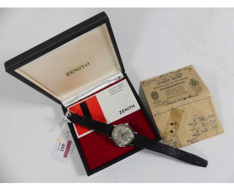 A Zenith 230S gentleman's steel cased automatic wristwatch, case dia.33mm, the signed brushed dial with baton markers on blac