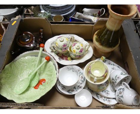 A box of mixed ceramics to include a Crown Staffordshire part tea service, Carltonware salad bowl etc 