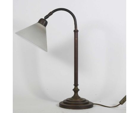 A reproduction metal table lamp in the Edwardian style, with frosted glass shade, height 48cm