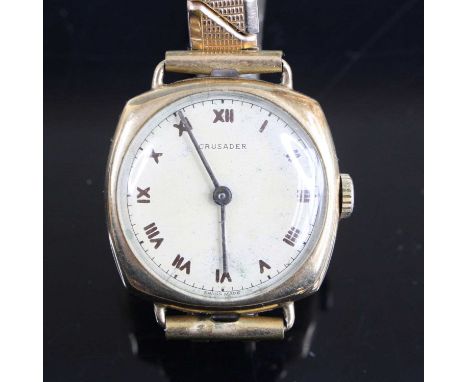 A Crusader vintage lady's 9ct gold manual wind wristwatch, having signed champagne Roman dial, manual wind movement (overwoun