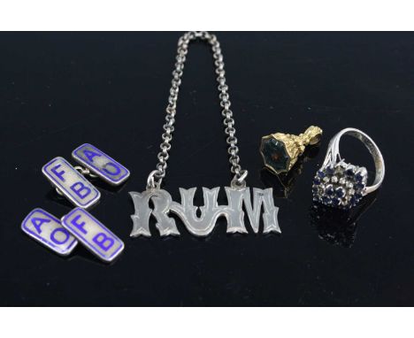 Mixed lot, principally being gent's cufflinks and collar studs in base metal, a pair of ear studs, paste set dress ring, whit