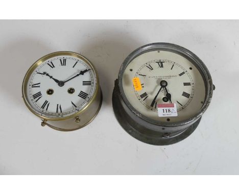 A metal ship's clock by Kelvin &amp; Hughes (Marine) Ltd of London and Glasgow, with Smiths 8-day movement, dia. dia. 15cm, t